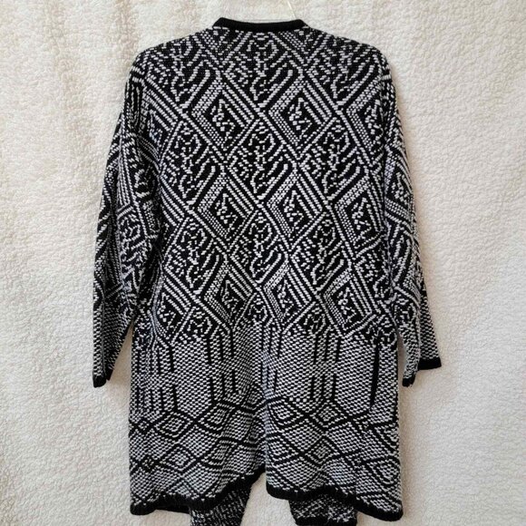 Rafaella Geometric Pattern Open Front Cardigan‎ Womens M Black and White - Picture 6 of 9